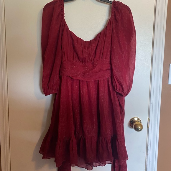 Lucy in the Sky Neia Ruffle Dress Burgundy - Picture 3 of 3